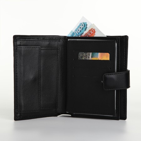 Male purse on magnet 3 in 1, department for auto documents, passports, black color-6