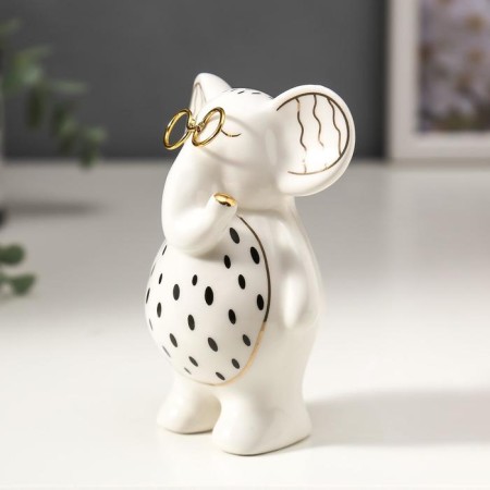 Souvenir Ceramics "Elephant with glasses" white-black with gold 10x5x7 cm-2