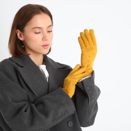 Gloves are female, dimensionless, without insulation, mustard color-3