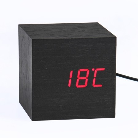 Clock - an alarm clock electronic "digit" with a thermometer, wooden, 6.5 cm, aaa, USB-2
