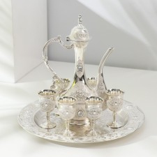 Set of wine jug, 6 glasses and tray 