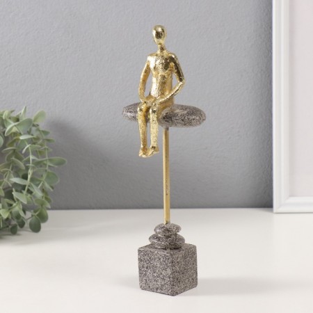 Souvenir Polystone "Man sits on the edge of the stone" Gold 4.2x10x27.5 cm-3