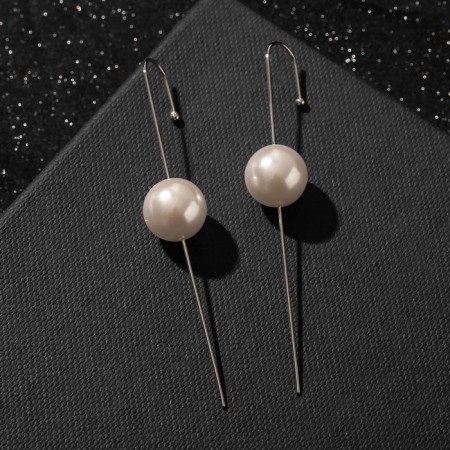 Earring "caffe" pin, pearl, white color in silver-1