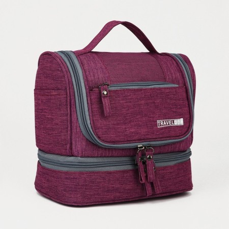 Cosmetic bag 2 parts on zippers, purple color
