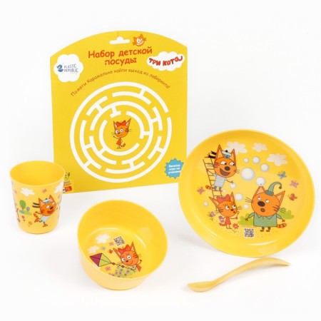 A set of children's dishes three cats "Training", (plate, bowl, glass, spoon)-3