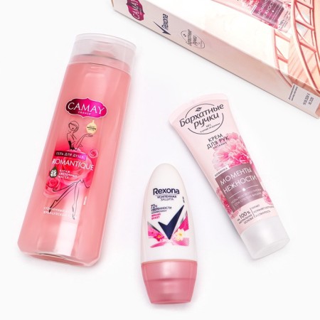 Gift set Female Camay "Flower Lagoon": shower gel + hand cream + deodorant-2