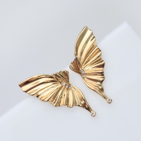 Earrings with rhinestones "bows" wings, white color in gold-1