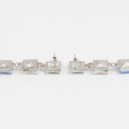 Earrings with “Bloom” rhinestones, light squares, colored in silver-2