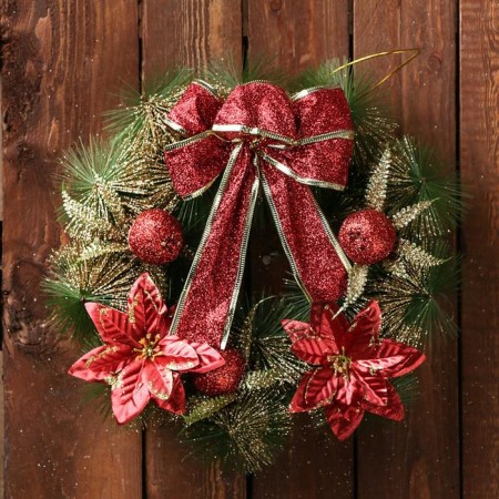New Year's Wreath D-28 cm "Bow" with red flowers