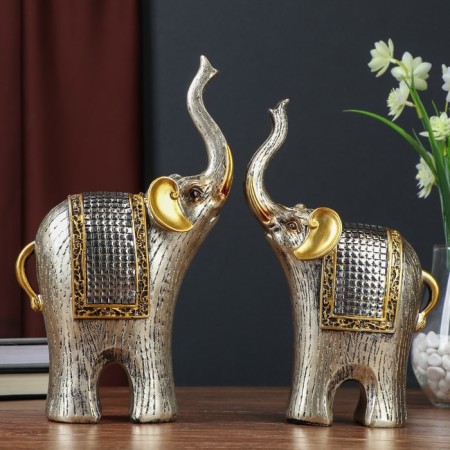 Polystone souvenir "Two Elephants with Popone-Kalchuga" set 26.5x7.5x16.5 cm