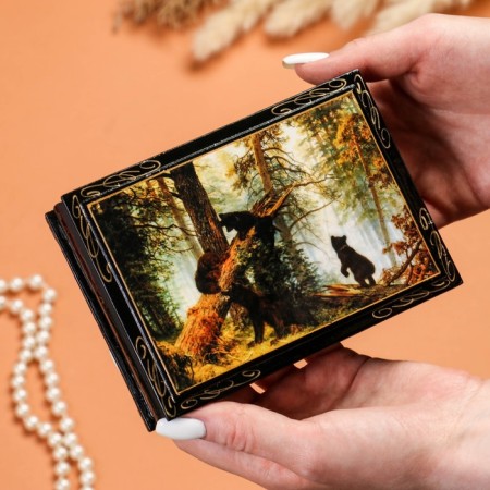 Casket "Bears in the Forest", 10 × 14 cm, lacquer miniature-1