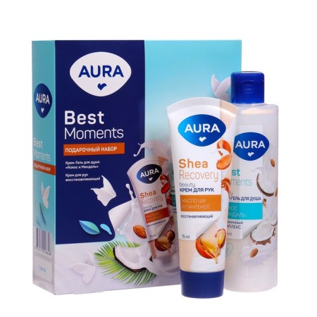 Aura Gift set "Cossack and almonds: shower cream gel, 250ml + hand cream, 75 ml