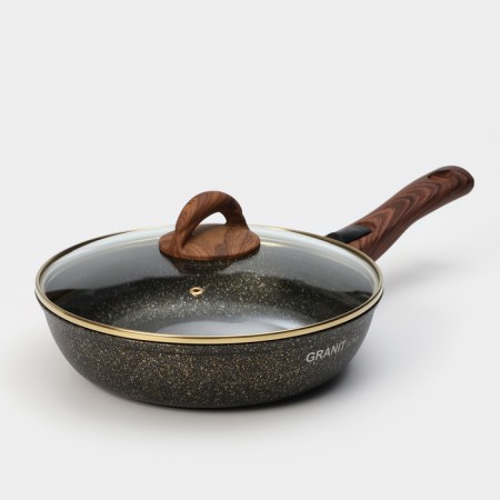Granit Ultra Black-Gold pan, D = 24 cm, anti-stick coating, glass cover, removable handle