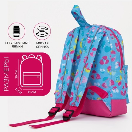 Baby backpack on a zipper, an external pocket, a reflective strip, blue color-1