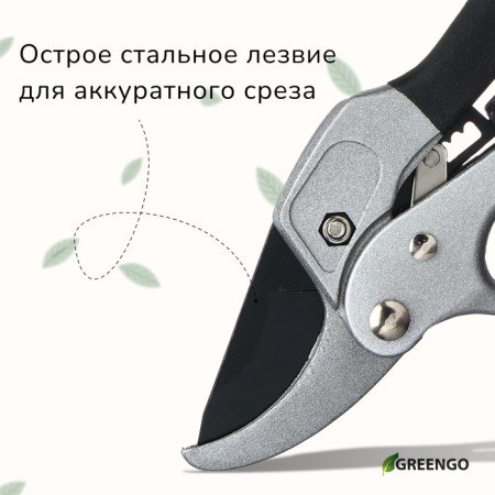 Contact secaterator, 8 "(20 cm), with a ratchet mechanism, metal pens, Greengo-1