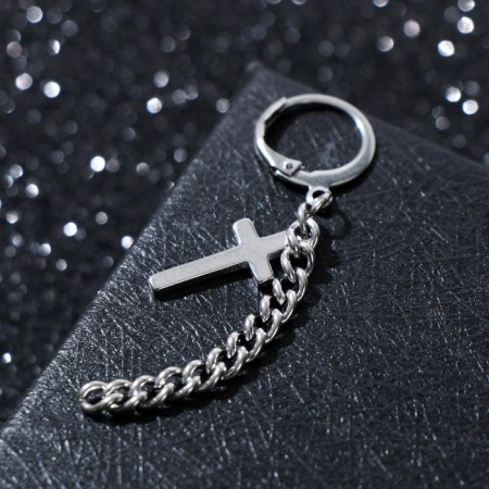 Piercing in the ear "Cross" with a chain, d = 9 mm, color silver-1