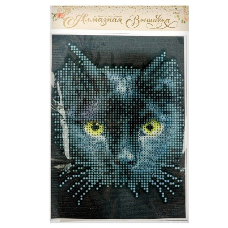 Diamond mosaic with partial filling on the canvas "Black Cat", 15 x 21 cm-5