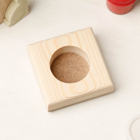Harvesting for creativity "candlestick", 1 candle, square, 7 x 7 x 2.2 cm, pine-1