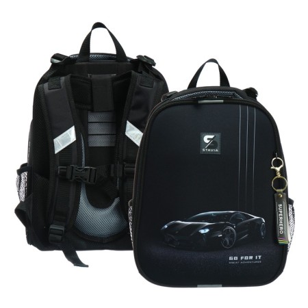 School backpack 38 x 30 x 16 cm, ergonomic back, stavia "monochrome", black