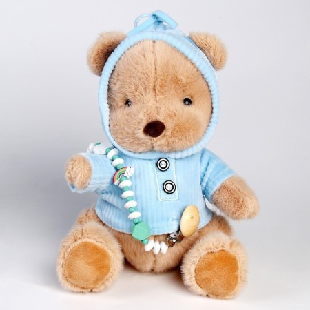 Gift set: Soft toy "Bear" + Holder for a dummy, blue-3