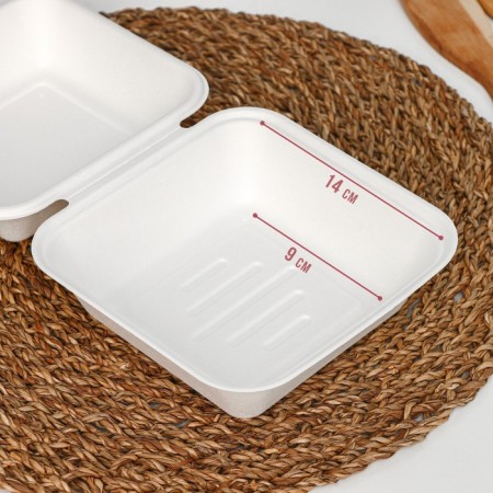 Lunch - boxing, box for bento -gif and burger, 450 ml, 15.2 × 15.4 × 8.8 cm, sugarcane reed-1