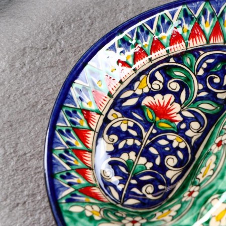 Menzhitsa Rishtan ceramics "Flowers", 18 cm, 2 section, blue-3