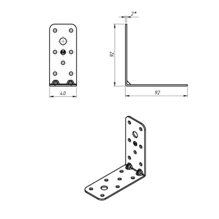 Fitty corner 92 x 92 x 40 x 2 mm, zinc, in package 60 pcs.-1