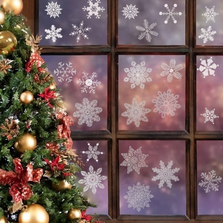 A set of New Year's stickers on the windows "Snowflakes" silver, 37 x 37 cm-4