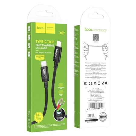 Hoco X89, Type -C cable - Lightning, 1 m, data transfer, weaved wire, black-5