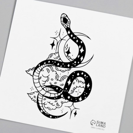 Tattoo on the body Black "Esoteric. Snake and stars" 6x6 cm-2