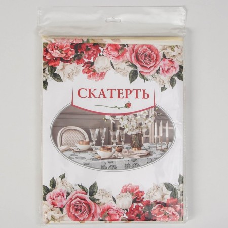 The tablecloth on a non -woven base is reusable with a “rose” fiber, 135 × 180 cm, beige color-4