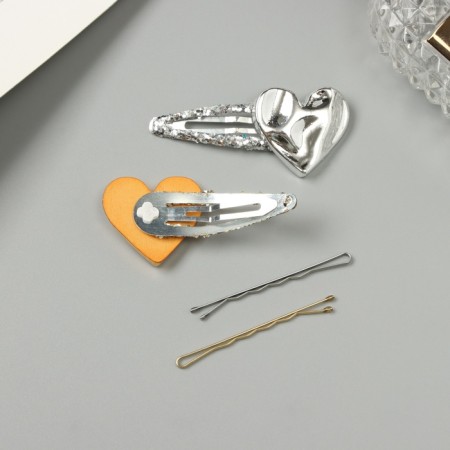 Invisibility for hair "Beatrice" (set 10 pcs) heart, 5 and 5.5 cm, silver gold-2