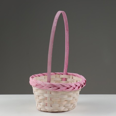 Wicker basket, d23 x 17 x 10/36 cm, pink, bamboo-1