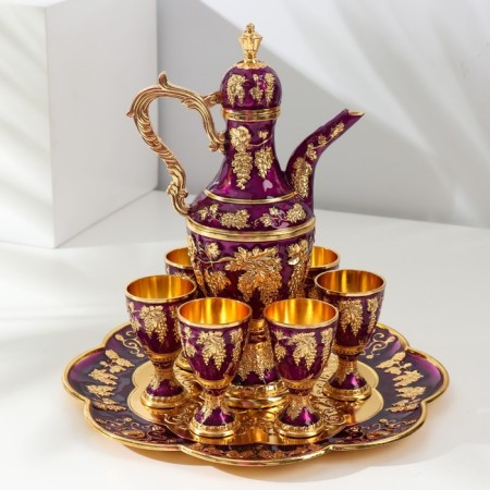 Set of wine jug, 6 glasses and tray "Türkiye. Violet" Violet with gold