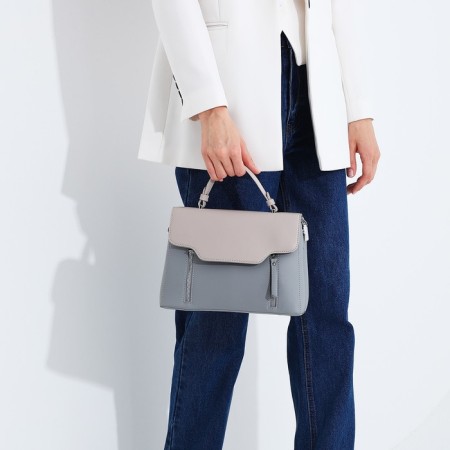 Magnet bag bag, external pocket, long belt, gray-blue color-7