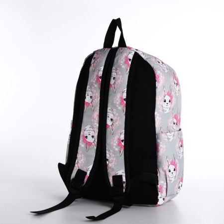 Youth backpack made of textiles, external pocket, gray color-3