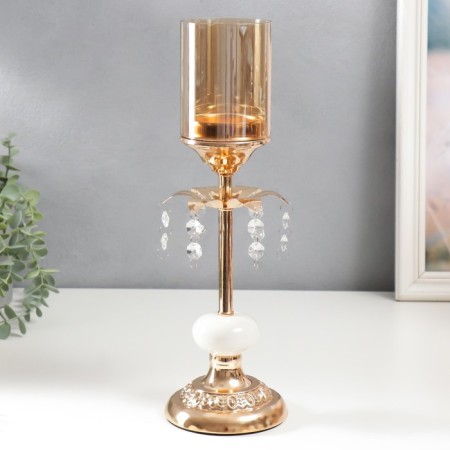 Summary Metal for 1 candle "Flower with crystals" gold, white 37x11x11 cm-1