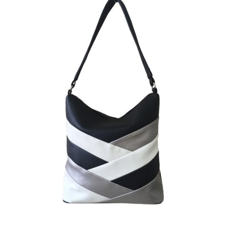 Bag bag with zipper, black/white/silver color