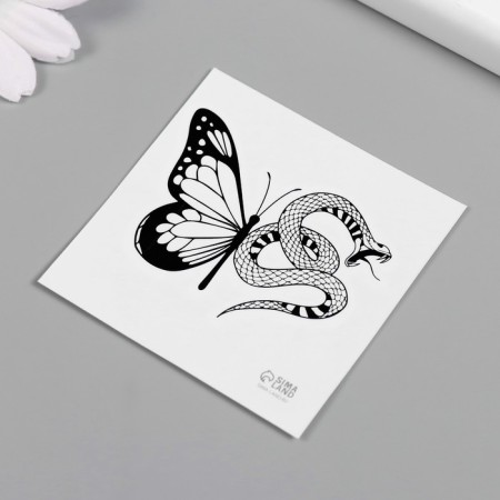 Tattoo on the body Black "Butterfly with a snake" 6x6 cm-1