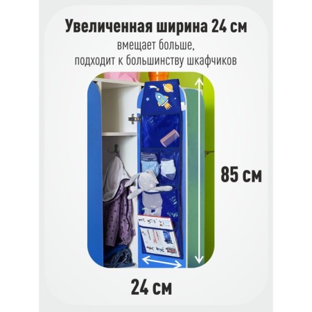 Pockets in the kindergarten "Cosmos" for a children's cabinet, 85x24 cm, blue color-2