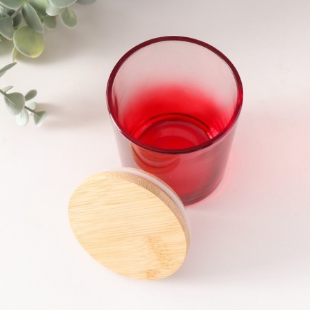 Bank for candles glass with a red gradient lid 220 ml 7x7x8.4 cm-2