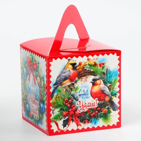 New Year. Gift box New Year's cube is large "spruce wreath" 12 x 12 x 12 cm.-3