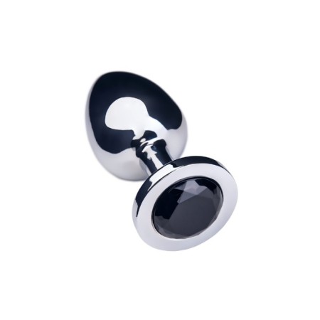Anal plug Metal by Toyfa, silver, with a black crystal, 10 cm, d = 4 cm-2