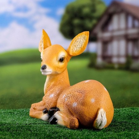 Garden figure "Lying Olenienok" from the polystone good souvenirs, 37cm, medium, brown-5