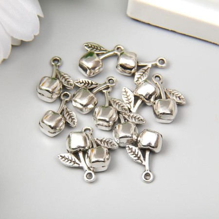 Decor Metal for creativity "Apple with a leaf" silver 1.4x1x0.6 cm-1