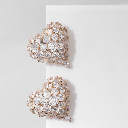 Earrings with rhinestones "Heart" flash, white color in gold-1