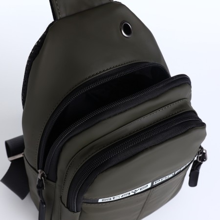Male sling bag from textiles, headphones, green color-5
