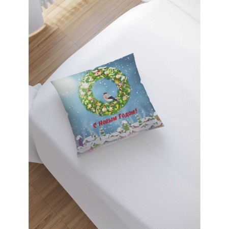 Decorative pillowcase "Snegier with gifts", on a zipper, size 45x45 cm-1