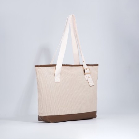 Zipper bag, external pocket, beige color-3