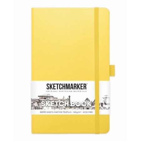 Sketchmarker sketchbook, 130 x 210 mm, 80 sheets, solid leather cover, lemon, block 140 g/m2-1